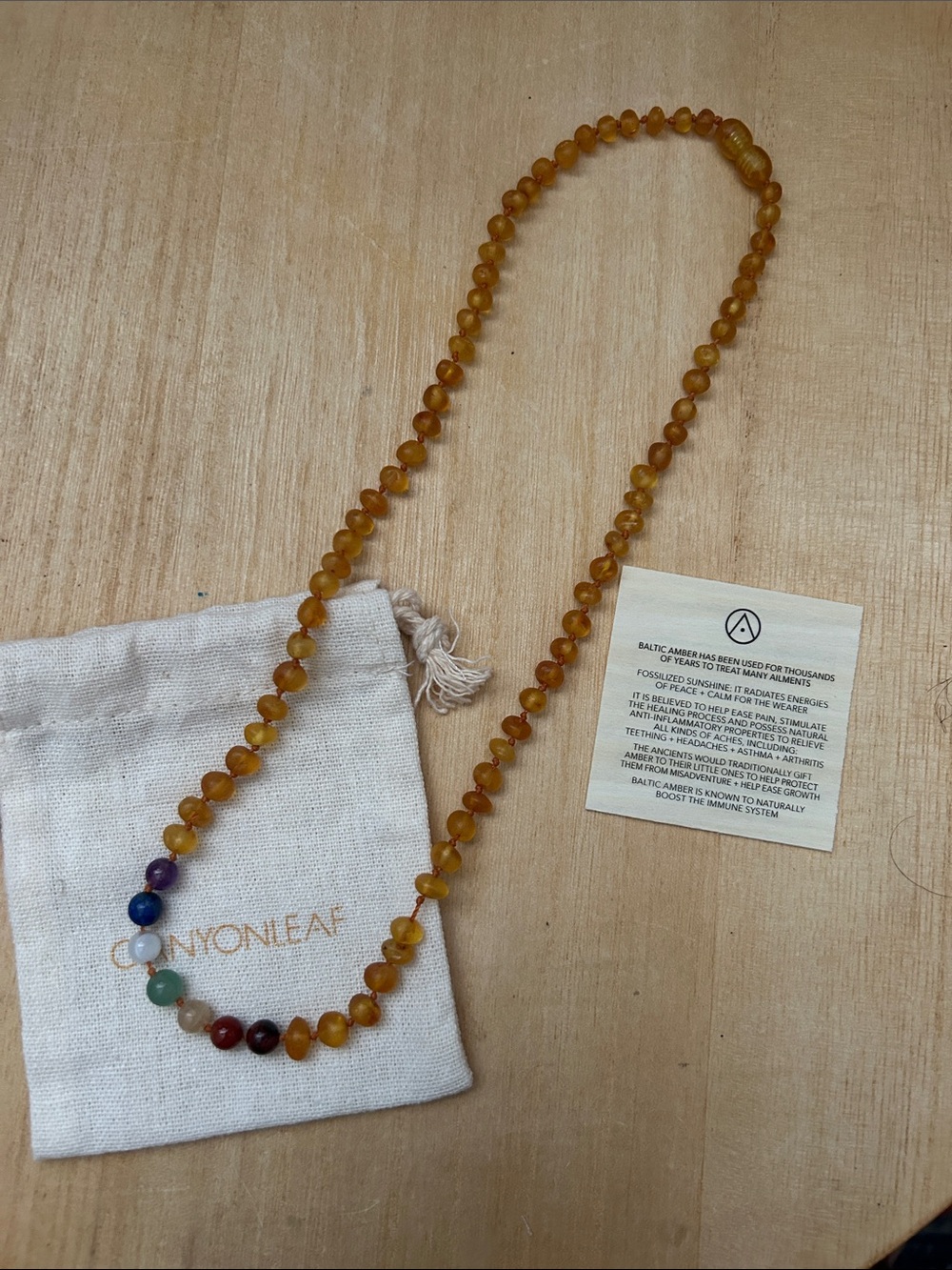Honey Amber Beaded Necklace with Multicolor Accent Beads -